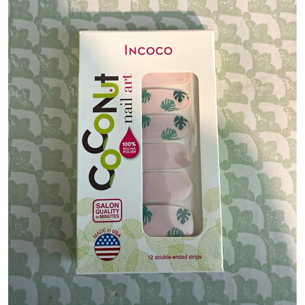 Incoco Coconut Nail Art Nail Polish Strips Monstera Pink/Green Plant Mom FDC246